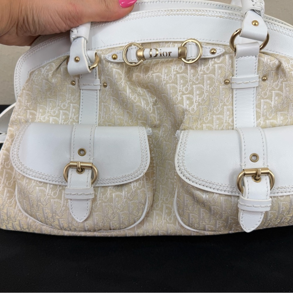 Dior White and Cream Canvas and leather Satchel Bag - Picture 2 of 13